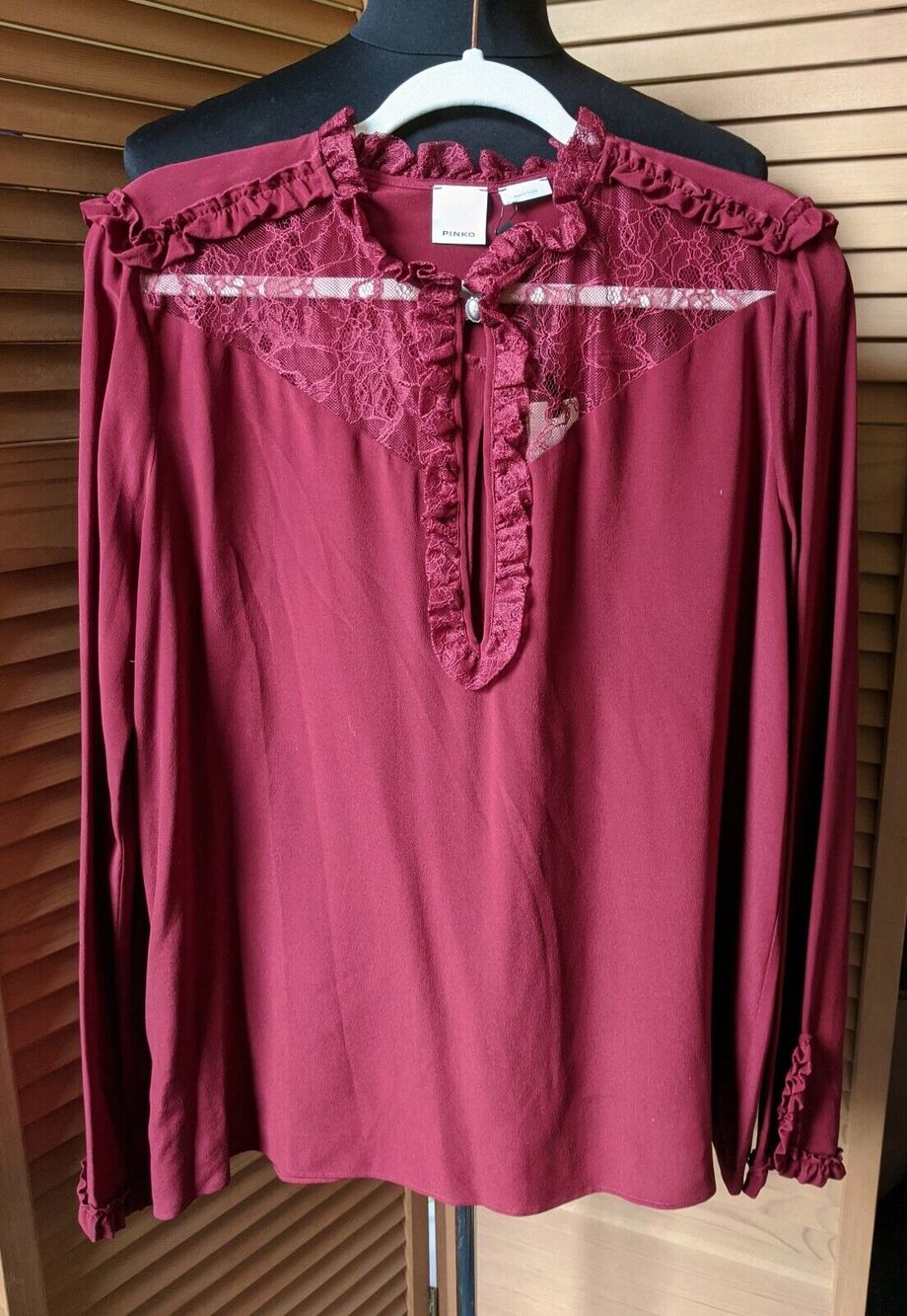 NWT PINKO Burgundy TOP With LACE & Ruffle